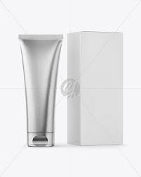 Download Metallic Cosmetic Tube With Box Mockup Yellow Author