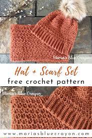 Free Crochet Hat And Scarf Set Pattern Maria S Blue Crayon Crochet Hats Crochet Hats Free Pattern Crochet Mens Hat