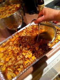 In a large bowl, stir together the cereals, pretzels, and mix nuts. Texas Trash Recipe The Way Grandmama Does It Chex Mix Recipes Snack Mix Recipes Trash Mix Recipe