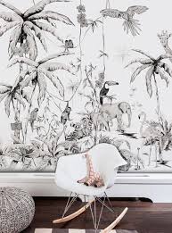 Black And White Tropical Mural Wallpaper Wallpaper Jungle Black White Unique Design Premium Quality Etsy Jungle Wallpaper Tropical Wallpaper Black And White Wallpaper