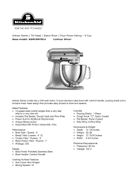 Find the appropriate categories of kitchenaid products. Artisan Series Tilt Head Stand Mixer Flour Power Rating 9 Cup Manualzz