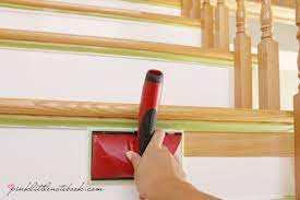 Painting A Stair Riser In 10 Seconds Or Less A Must Have Tool Pink Little Notebook Painted Stairs Stair Risers Painted Stair Risers