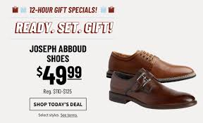 For info text help to 70188. New 12 Hour Gift Specials Joseph Abboud Shoes 49 99 Jos A Bank Email Archive