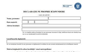 Folosind modelul de mai jos veti ramane complet in legalitate si politistii nu va vor sanctiona pe motive de necorcondanta. Cum AratÄƒ Noua DeclaraÈ›ie Pe Propria RÄƒspundere Este ValabilÄƒ Pe Perioada StÄƒrii De AlertÄƒ È™i ToÈ›i CetÄƒÈ›enii Trebuie SÄƒ O Completeze Descarc O Acum Impact