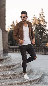 Coolest Bomber Jacket Outfits For Men Fall Outfits Men Mens Outfits Mens Street Style