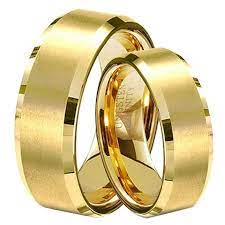 Christmas Gift Gold Plated Tungsten Lovers Wedding Bands 1 Pair Couples Promised Rings Set All Mens Wedding Rings Gold Tungsten Ring Set Tungsten Wedding Rings