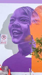 Day 4 of Glitch mural in progress at Burtonsville Crossing assisted by  @feedajane and @yesbaker, The entire first layer is latex paint applied  with rollers and brushes.