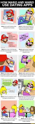 How Mario And Wario Use Dating Apps Mario Uses Well Lit Photos That Wario Crudely Photoshops His Represent Him The Best Head Onto The Bodies Of Better Looking Dating Apps