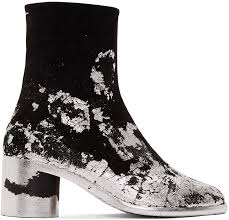 Maison margiela tabi boots illustrated enamel black eu 35. Black Silver Suede Tabi Boots By Maison Margiela On Sale