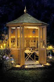 Garden House At Night Adds Fun To The Homestead Garden Gazebo Ideas Gazebo Garden Gazebo Garden Room