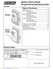 schlage be365 programming operating manual pdf download