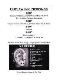 With so few reviews, your opinion of heath tattoo & body piercing could be huge. Outlaw Ink Custom Tattoos Llc Here Are A List Of Prices For Piercings Diath 30 And Exotic Piercings 75 And Up Not Mentioned On Pricing Chart Piercer Jeremy Williams Is Only