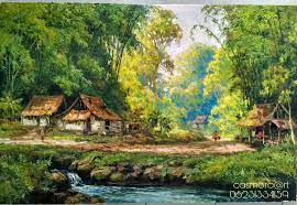 Foto pemandangan alam pedesaan yang indah : Detail Gambar Lukisan Pemandangan Kampung Desain Kerajinan Tangan Karya Se