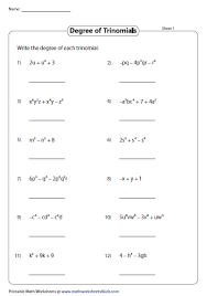 Degree Of Trinomials Algebra Worksheets Polynomials Topic Worksheets