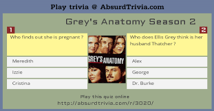 Here you will find questions relating to any aspect of the show, from its creation to awards, characters, and more. Trivia Quiz Grey S Anatomy Season 2