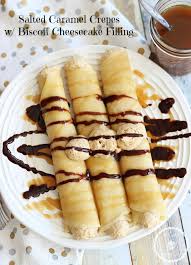 Salted Caramel Crepes With Biscoff Cheesecake Filling And Caramel Sauce Sweet Crepes Sweet Recipes Delicious Desserts