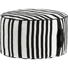 Black And White Striped Outdoor Ottoman Stripe Woven Black And White Pouf In Pillows Cb2 White Outdoor Furniture Outdoor Pouf Pouf