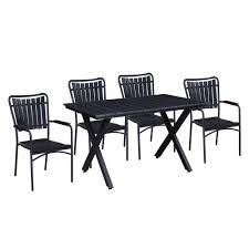 This is just to remove any loose bits that could peel off later and wreck your paint job. Modern Contemporary 5 Piece Black Metal Rectangular Outdoor Dining Set With Stackable Chairs Hd902 715 4 Bk The Home Depot