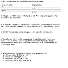 Solved Fill The Chart Below With The Missing Conjugate Ac