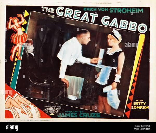 The Great Gabbo' lobby card promotes the 1929 American silent film directed  by James Cruze. The film stars Erich von Stroheim and features the story of  a ventriloquist and his troubled relationship