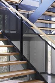 Stairs Commercial Space Steel Stringers Timber Steps Blackbutt Handrail Mesh Screen Architectur Stairway Design Handrail Design Commercial Stairs
