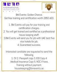 Housekeeping Staff Required Free Training Staffing Live Events