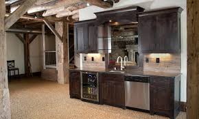 To create a basement bar that is cohesive with the rest of the house, try using the same style of cabinetry that you have in your kitchen. Rustic Basement Ideas Modern Rustic Basement Bar Kitchen Artnak Opnodes