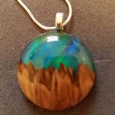 Northern Lights Wood Resin Necklace Wood Resin Jewelry Birthday Gift 5 Year Anniversary Pendant Necklace Wood And Resin Necklace Wood Resin Necklace Wood Resin Jewelry Wood Resin