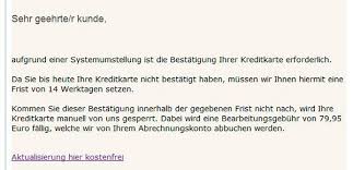 Hallo erstmal, ich habe letztens meine service karte der hypovereinsbank gesperrt, indem ich den pin drei mal falsch eingegeben habe. Vr Bank Erlangen Hochstadt Herzogenaurach Eg Phishing Mail Kreditkarte Online Handler