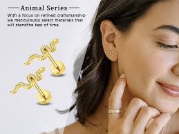 Amazon.com: 1Pair Gold Threadless Flat Back Snake Stud Earrings for Women  Push-in Design 316L Stainless Steel Hypoallergenic Tiny Stud Earrings Can  Be Used for Cartilage/Tragus/Helix Piercing Jewelry : Clothing, Shoes &  Jewelry