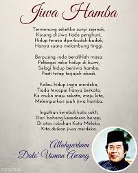Antara sekian buku kumpulan puisi usman awang, salam benua ialah kumpulan puisinya yang paling menyerlah daripada segi pemikirannya, temanya dan mesejnya. Oum Kuantan Selamat Menyambut Hari Kemerdekaan Ke 61 Mari Kita Ambil Masa Sejenak Renungkan Kata Kata Sasterawan Negara Allahyarham Dato Usman Awang Dalam Puisi Yang Dinukilkan Pada Tahun 1949 Bangkitkan Semangat Kemerdekaan Dalam