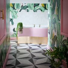 House Tour A Fabulously Fun Colourful Family Home Audenza Tropical Bathroom Decor Tropical Bathroom Wallpaper Bathroom Walls