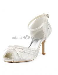 Abito da sposa di colore panna lavorato tutto in pizzo. Scarpe Sposa Peep Toe Pizzo Raso Avorio Bianco Fiocco Raso