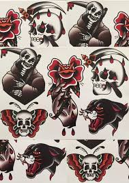 Traditional Skull Tattoo Flash Etsy In 2020 Traditional Tattoo Flash Traditional Rose Tattoos Traditional Tattoo