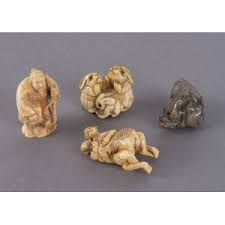 Netsuke for sale *click the photo to enlarge. Four Japanese Netsuke Carved Ivory And Stone Including Erotic Netsuke Oriental