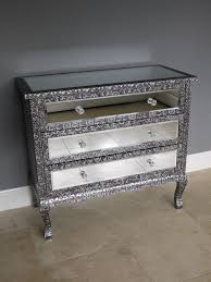 Black Silver Embossed Metal 3 Drawer Mirrored Chest Of Drawers Metal Furniture Mirror Chest Of Drawers Mirrored Chest
