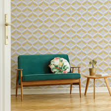 Blast a ray of sunshine through your home with these yellow room schemes. Fresco Retro Ogee Wage Trellis Flat Surface Paper Pattern Yellow Light Grey Wallpaper 107978