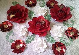 Red Paper Roses With Gardenias Set Wall Decor Nursery Girls Etsy Paper Roses Bridal Shower Flowers Nursery Wall Decor