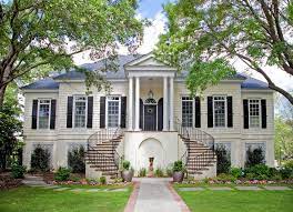 Brickman Group Traditional Exterior Designs Charleston Arched Window Beige Siding Black Door Black Window S Traditional Exterior Portico Design Exterior Design