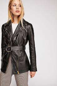 Cinched Waist Leather Tie Jacket Jackets Leather Jacket Clothes For Women