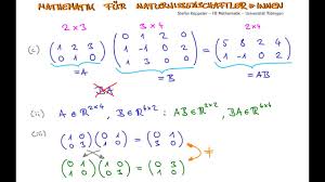 In mathematics, particularly in linear algebra, matrix multiplication is a binary operation that produces a matrix from two matrices. Matrizen 4 Bei Der Matrixmultiplikation Kommt Es Auf Die Reihenfolge An Youtube