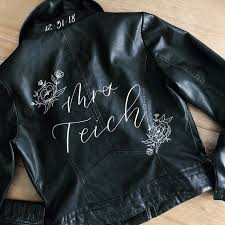 Hand Painted Custom Jacket Calligraphy Jacket Bridal Jacket Bridal Jacket Leather Jacket Wedding Custom Jacket
