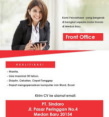 Jujurm disiplin dan bertanggung jawab; Lowongan Kerja Terbaru Di Pt Sindaro Medan Oktober 2020 Sebagai Front Office Lowongan Kerja Medan Terbaru Tahun 2021