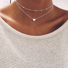 Silver Gold Color Jewelry Love Heart Necklaces In 2020 Heart Choker Necklace Double Horn Pendant Heart Pendant Necklace