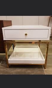 Bedside Table White X Gold Furniture Shelves Drawers On Carousell
