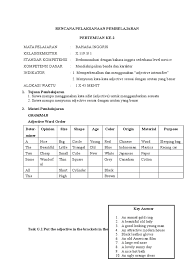 Contoh soal bahasa inggris adjective clause, adverbial clause, noun clause beserta pembahasannya 1. Rpp X Grammar Adjective Word Order Pdf Language Mechanics Grammar