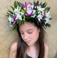 Royal Hawaiian Flower Crown: Silk Orchid, Ti Leaf Lei Po'o