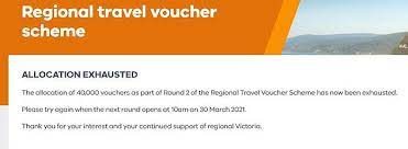 Victoria unveils $200 vouchers to encourage visitors to the regions. Victorian Holidaymakers Snap Up 40 000 Regional Travel Vouchers Worth 200 Each In Just 20 Minutes Newscolony
