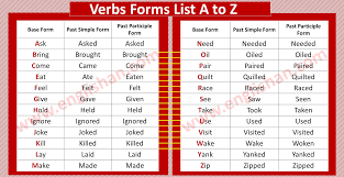 Leaning to alphabetize a list of words is one of the first skills students learn in primary. 500 Common Verbs Forms List A To Z With Printable Pdf Englishan