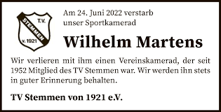 Traueranzeigen von Wilhelm Martens